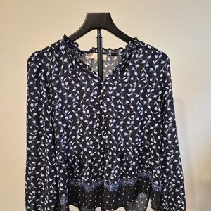 LOFT Black and Blue Floral Blouse